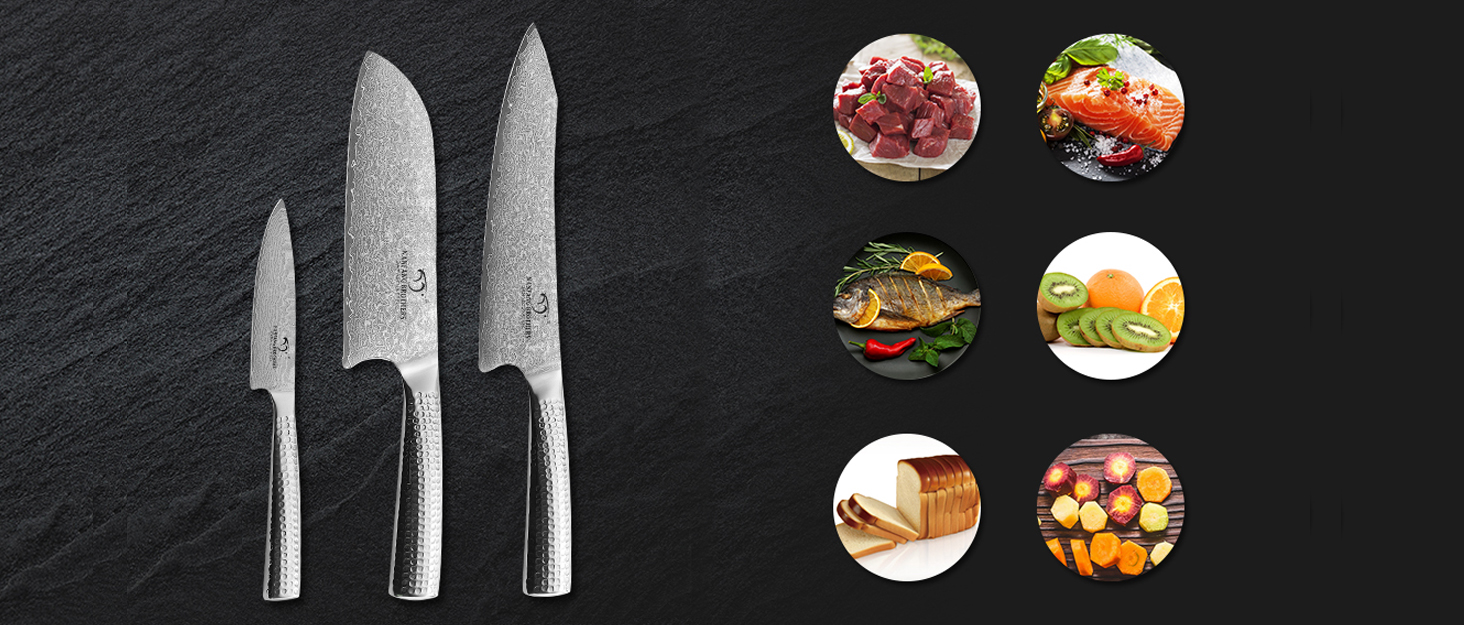 Набір кухонних ножів NANFANG BROTHERS Profimesser Damaskus 5 предметів з дерев'яним блоком, з дамаської сталі, нержавіюча сталь