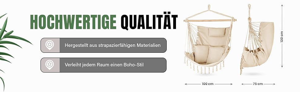 Гамак-крісло з подушкою 100x130x75 см, до 150 кг, для саду та дому, бохо-стиль, для дорослих (Бежевий)