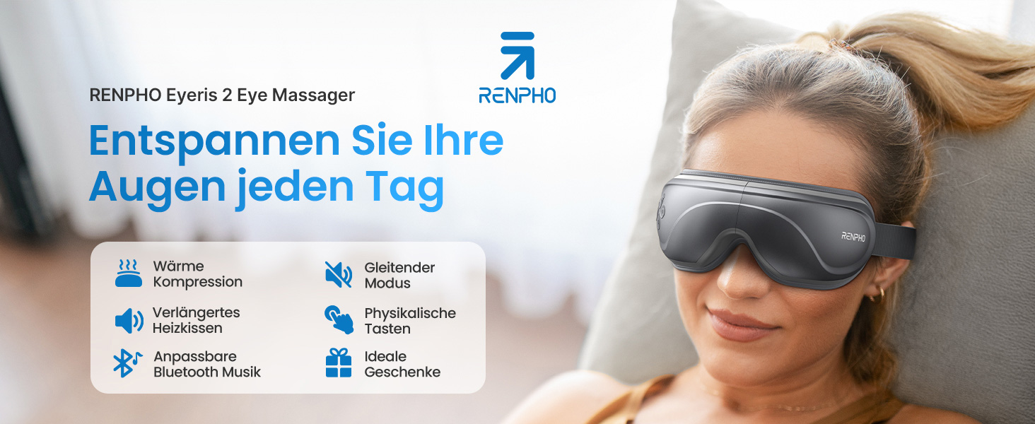 RENPHO Eyeris 2 - Масажер для очей з підігрівом та вібрацією, для розслаблення, догляду за очима, зменшення напруги, сухих очей, покращення сну