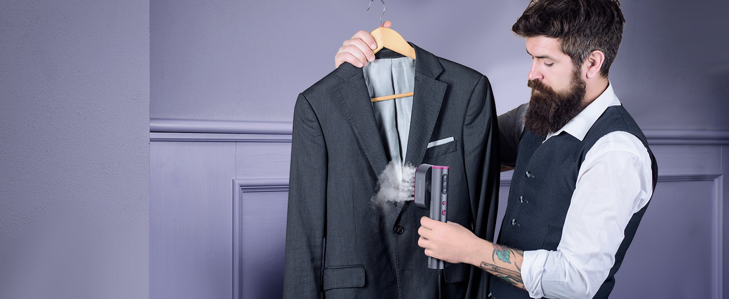 Парoгенератор для одягу Jack & Rose, 110-240V, 1000W, портативний, 2-в-1, для подорожей, сірий