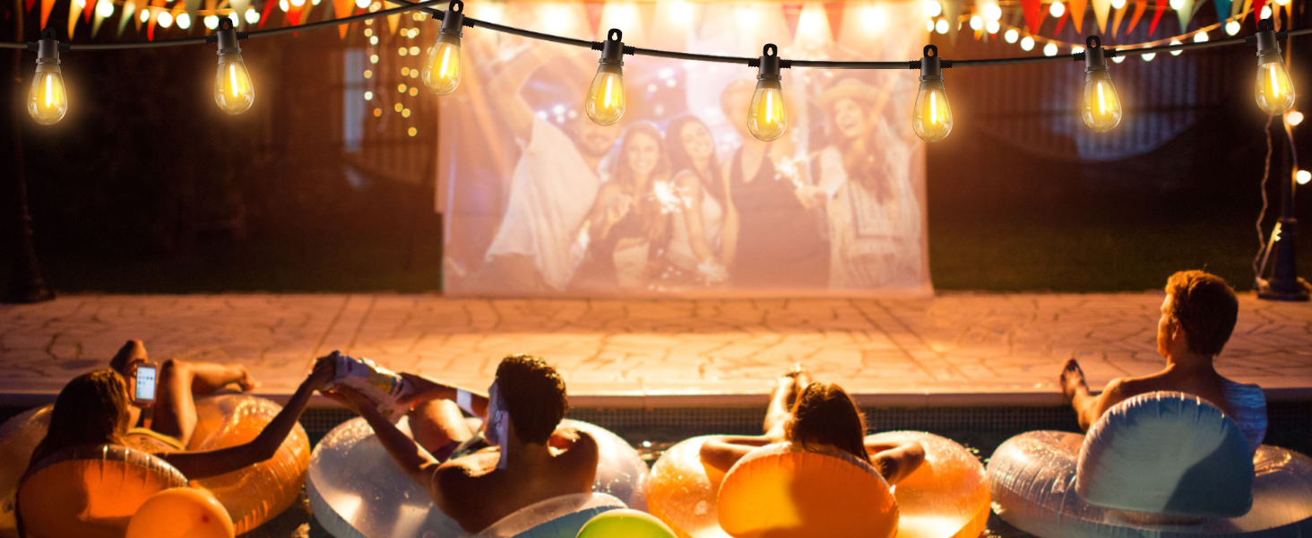 LED гірлянда для зовнішнього використання 30м з пультом, S14, 100FT, IP65, 30+2 лампочки, тепле світло 2700K, для саду, тераси, балкону, двору