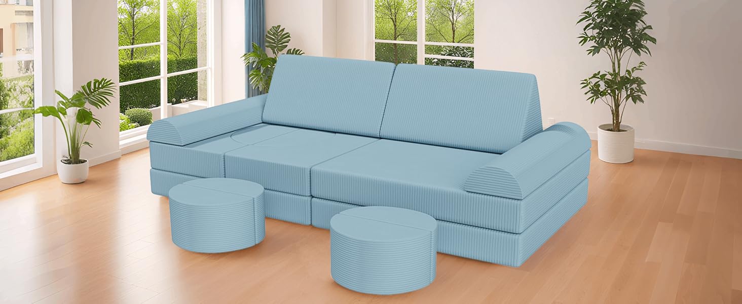 Дитяче ігрове диван-конструктор MAMIZO Cord, 15 елементів, блакитний. Модульний диван для гри та відпочинку, сертифікат Oeko-Tex