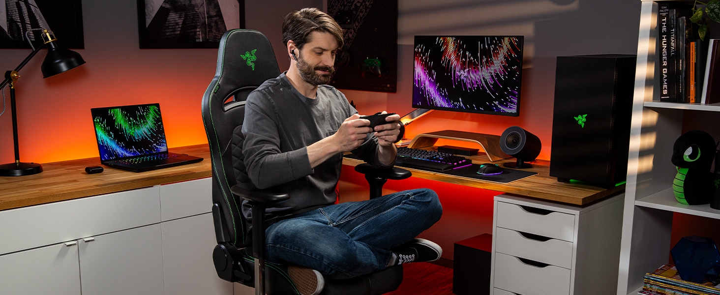 Геймінговий крісло Razer Enki - комфорт на весь день (інтегрований поясничний вигин, реактивна регулювання нахилу, широке сидіння, екологічна штучна шкіра) Зелений | Razer Enki Standard Green