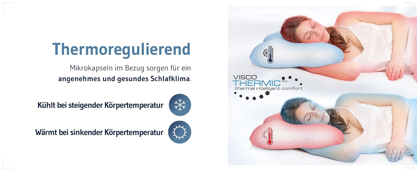 Ортопедична подушка для тих, хто спить на боці Acamar Thermic Ivory, комплект з чохлом, для профілактики болю в шиї, з піною з пам'ефекту, ергономічна подушка з термо-чохлом Acamar