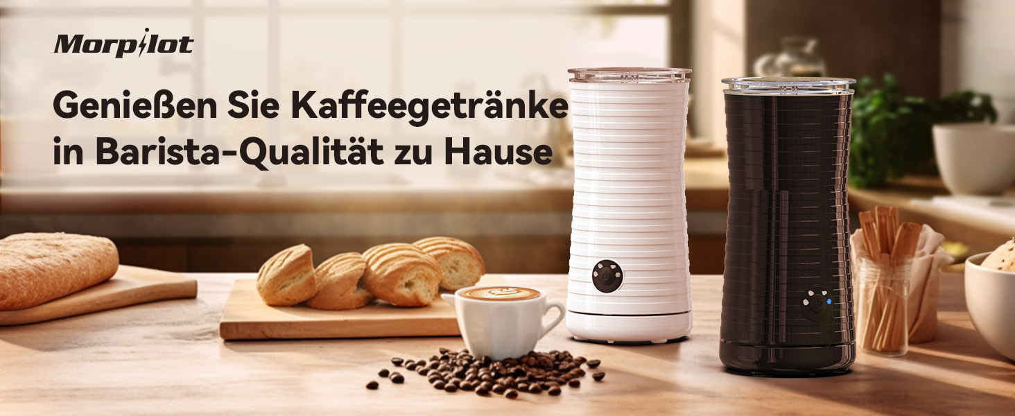 Morpilot Електричний спінювач молока 4-в-1, для лате, капучино, макіато (Чорний)