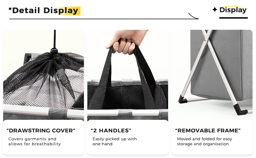 Сортувальник для білизни Oxford Trio з 3 відділеннями (102L), сірий | Кошик для білизни, контейнер для брудної білизни