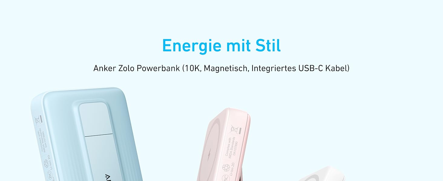 Магнітний павербанк Anker Zolo 10 000 мАг, швидка зарядка 30 Вт, кабель USB-C, підставка, чорний