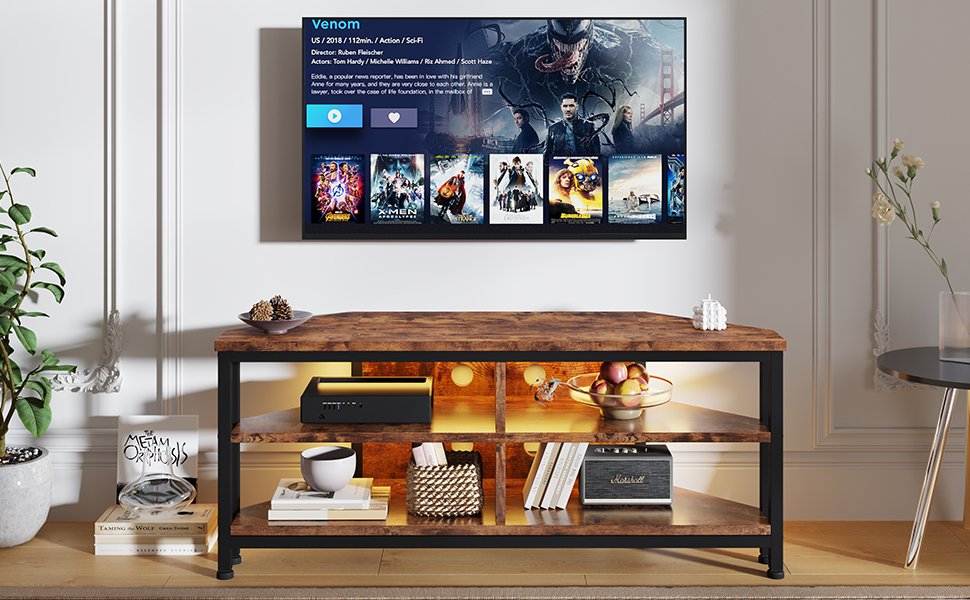 Тумба під телевізор Dripex з LED-підсвіткою, кутовий ТВ-шафка, колір коричневий, 106x45.5x36 см