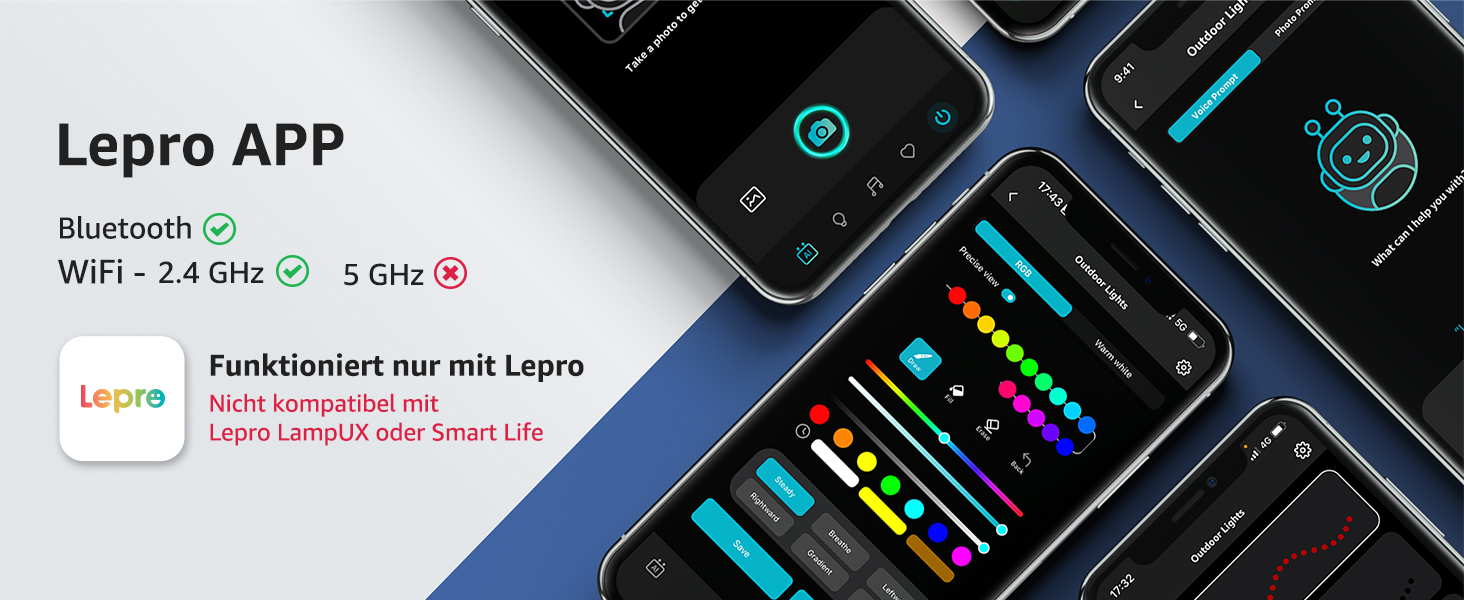 Lepro LED гірлянда для зовнішнього використання 30м, RGB+тепле біле світло, Wi-Fi, керування через додаток, сумісна з Alexa/Google, IP65, AI-дизайнер світла, 30 LED, без пульта