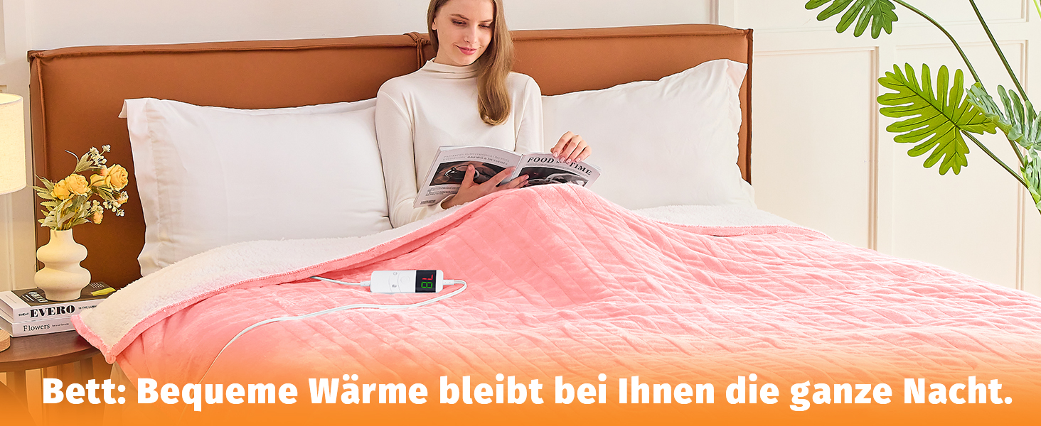 Електрична ковдра BOMOVA з автовимкненням, тепла та м'яка ковдра для дому, 10 режимів нагріву та таймер, подарунок для жінок, рожева, 130x180 см