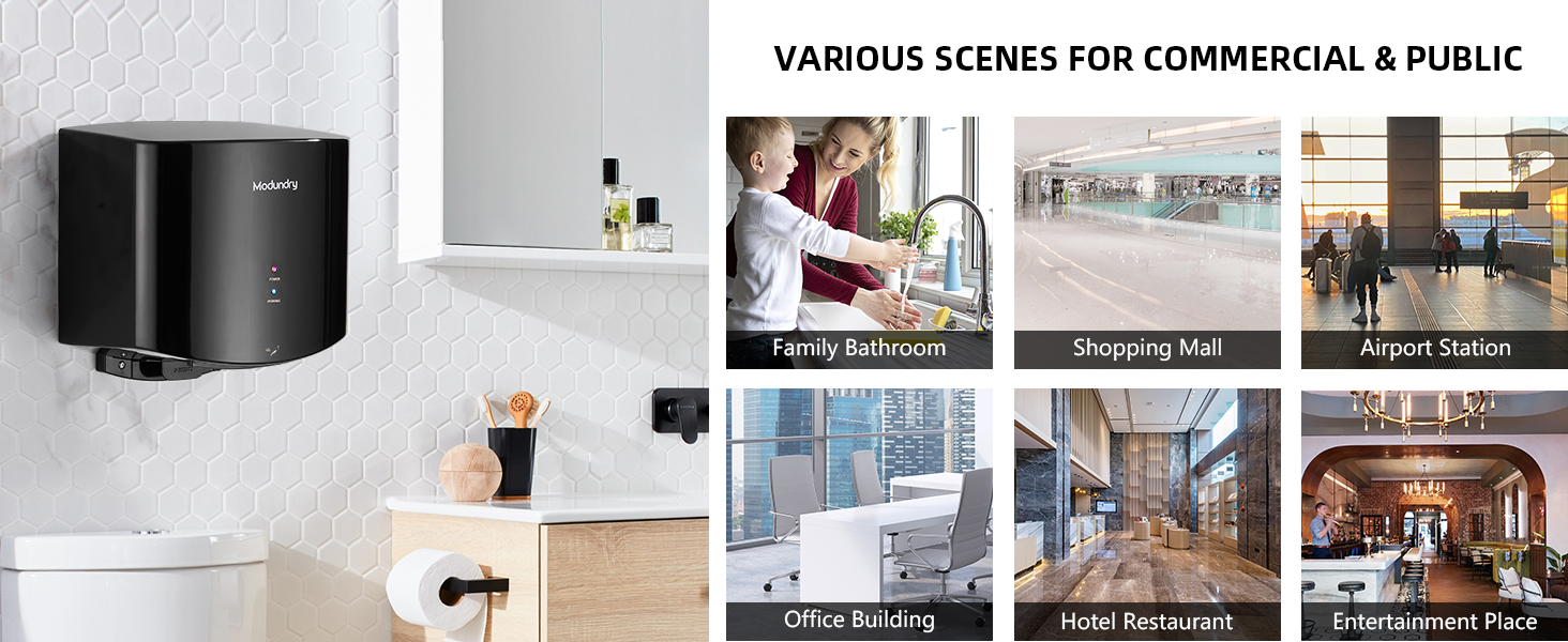 Автоматичний електричний сушар для рук настінний для дому та офісу, чорний