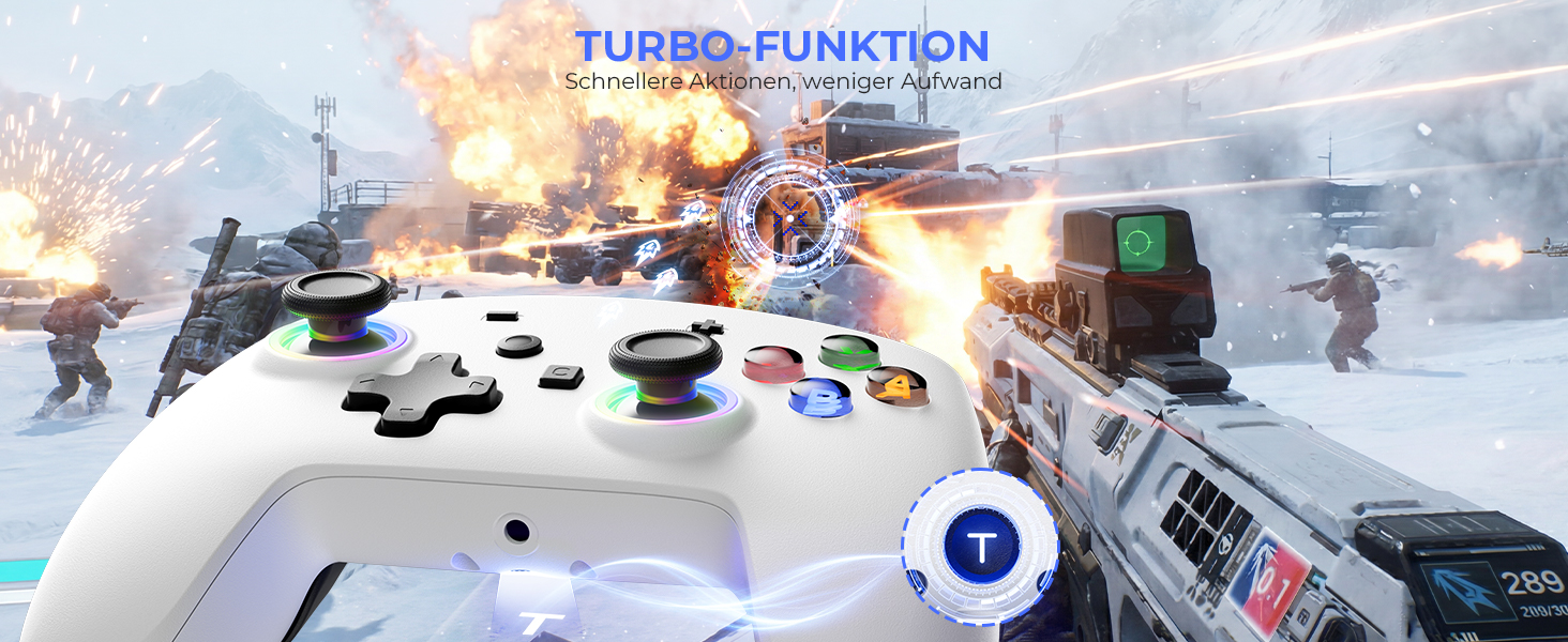 Бездротовий ігровий контролер ECHTPower для PC, Switch, Steam Deck, Android, iOS — RGB підсвічування, Hall-джойстики, вібрація, Turbo, акумулятор 800mAh (Білий)
