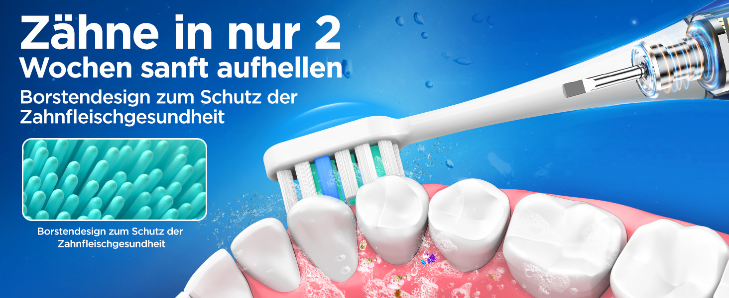 Електрична зубна щітка зі звуковими вібраціями, 8 насадок (3 типи), таймер, 120 днів роботи від акумулятора, 5 режимів чищення, чохол для подорожей, зарядний пристрій для стіни, синій колір