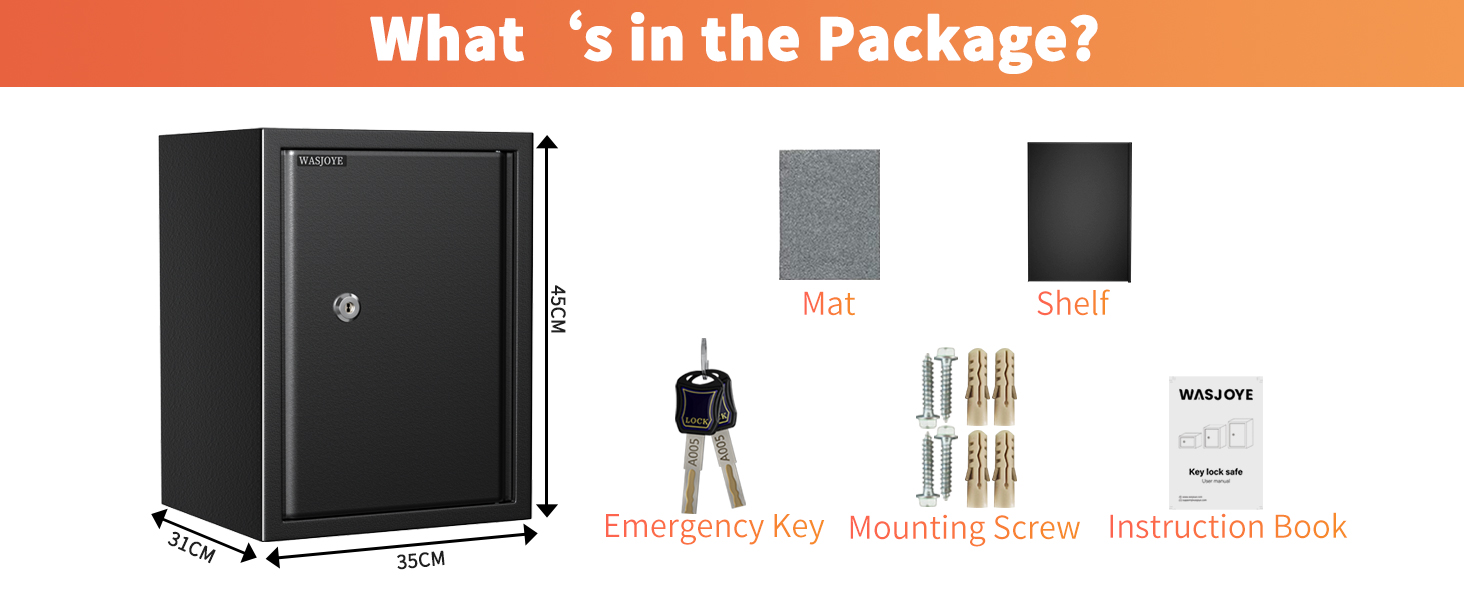 Safe Tresor WASJOYE: Сейф для дому та офісу з ключем, 49L, 45x35x31 см