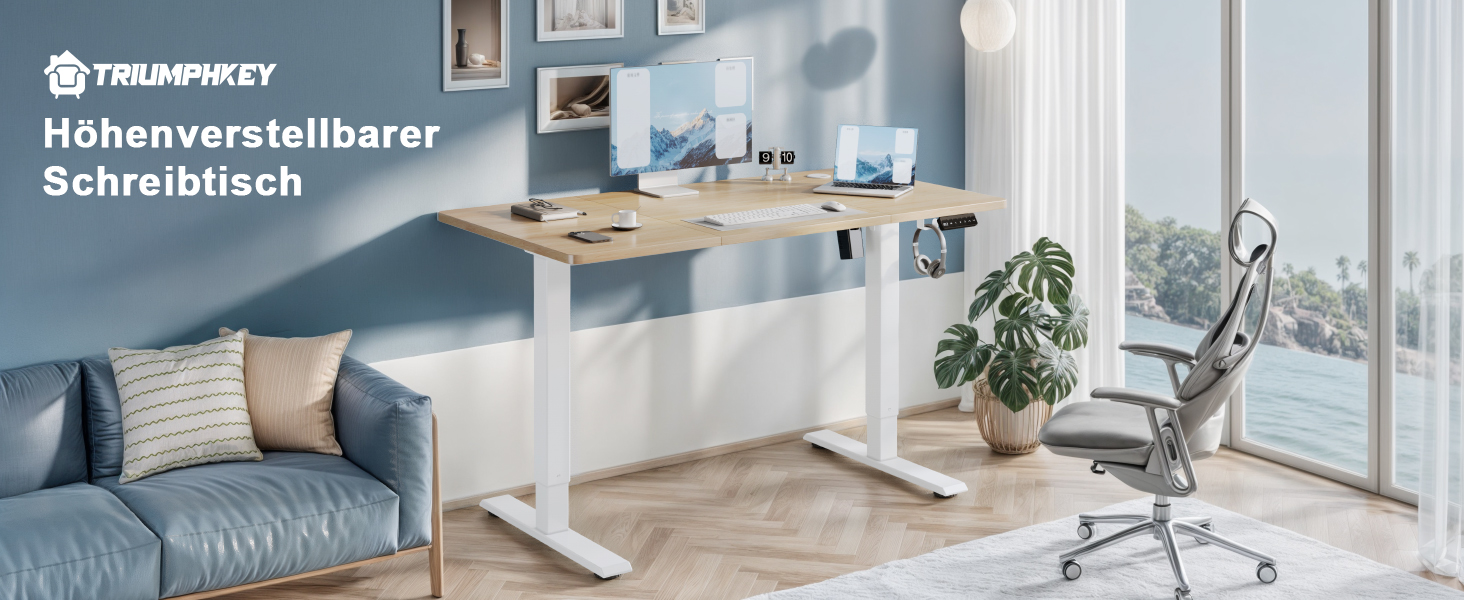 Електричний регульований стіл Triumphkey 110x60 см, бежевий - стіл для дому та офісу, ергономічний комп'ютерний стіл