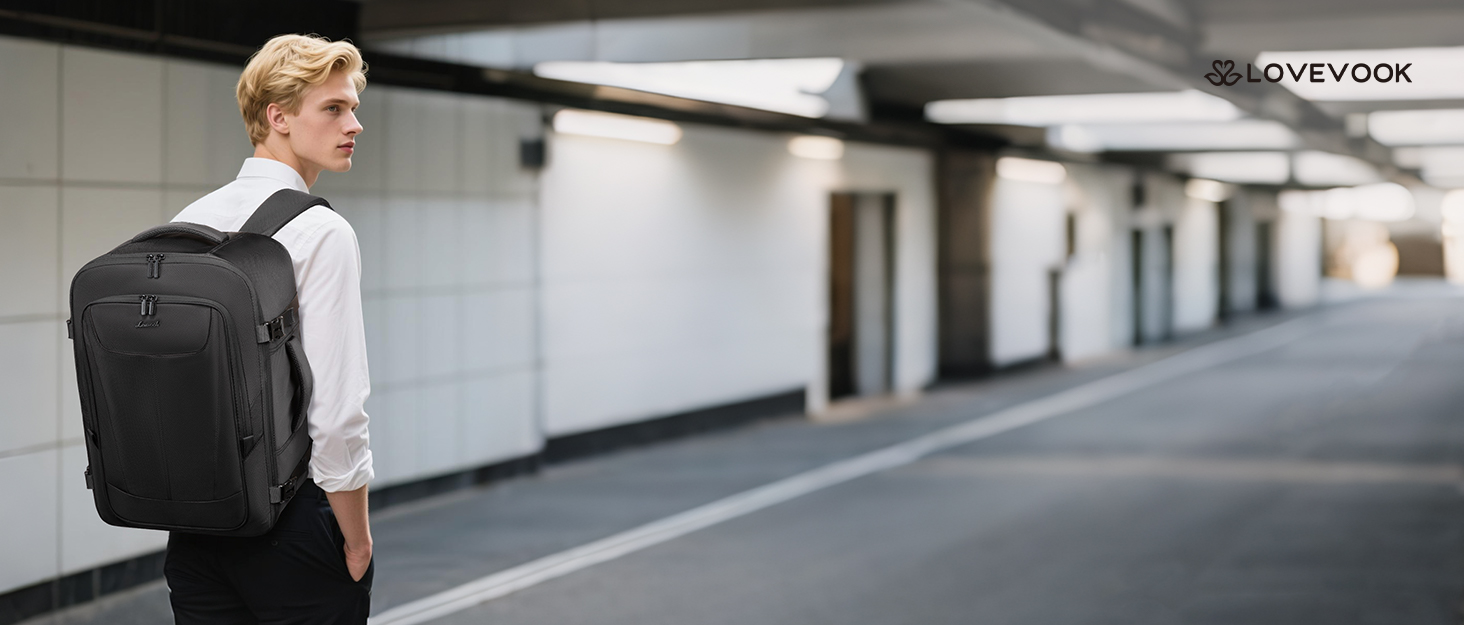 LOVEVOOK Рюкзак ручної поклажі, 18 дюймів, великий, для подорожей, авіакомпаній, чоловічий/жіночий, з відділенням для ноутбука, чорний