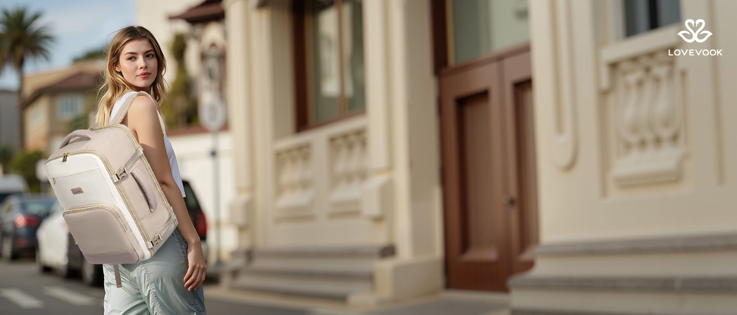 LOVEVOOK Рюкзак ручної поклажі, 40л, 17.3 дюйми, для подорожей та бізнесу, водонепроникний, 45x30x20см, світло-бежевий