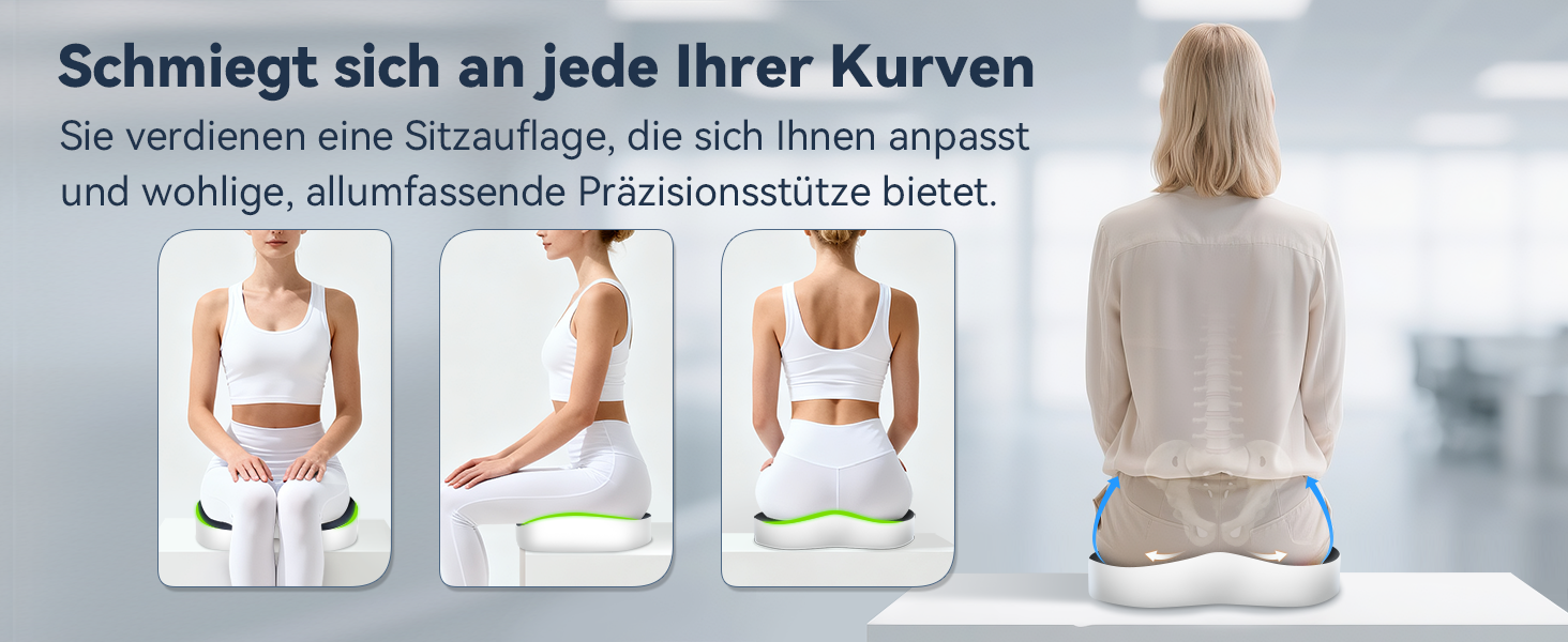 Набір подушок для сидіння з memory foam: для офісного крісла, авто, дому та подорожей. Комфорт спини та сідниць. Чорний колір