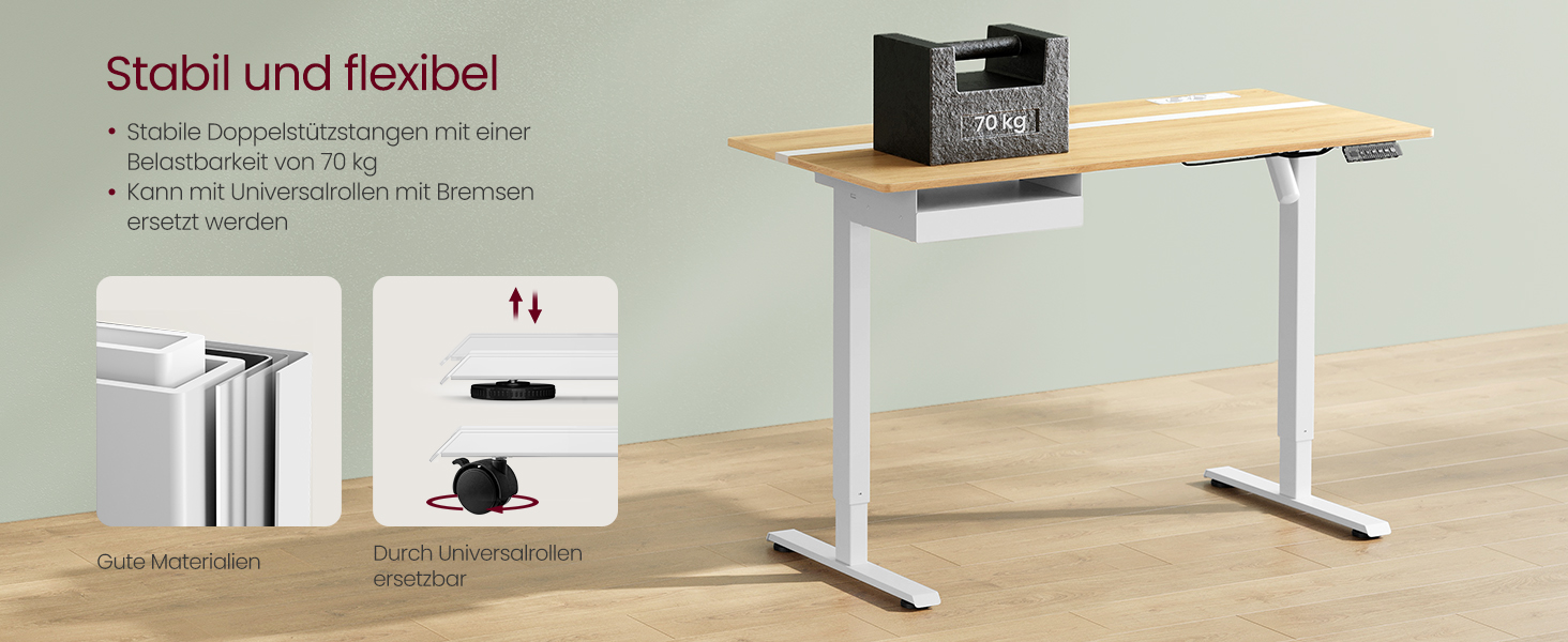 Електричний регульований стіл VASAGLE з пам'яттю висоти, з розетками та ящиком для зберігання, хмаринно-білий + золотий дуб, LSD112W01