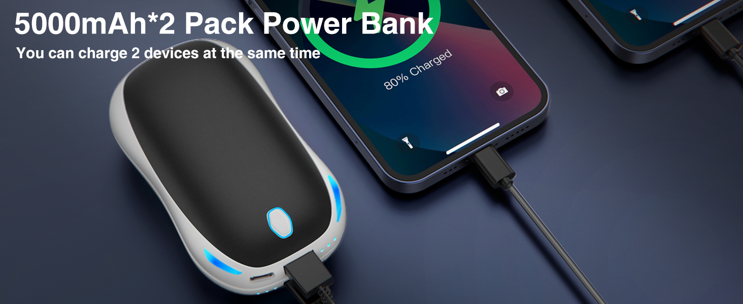 Електричний ручний гріє 5000mAh, 2 шт. - багаторазовий кишеньковий гріє для активного відпочинку, зимовий подарунок для дітей, жінок та чоловіків (чорний)