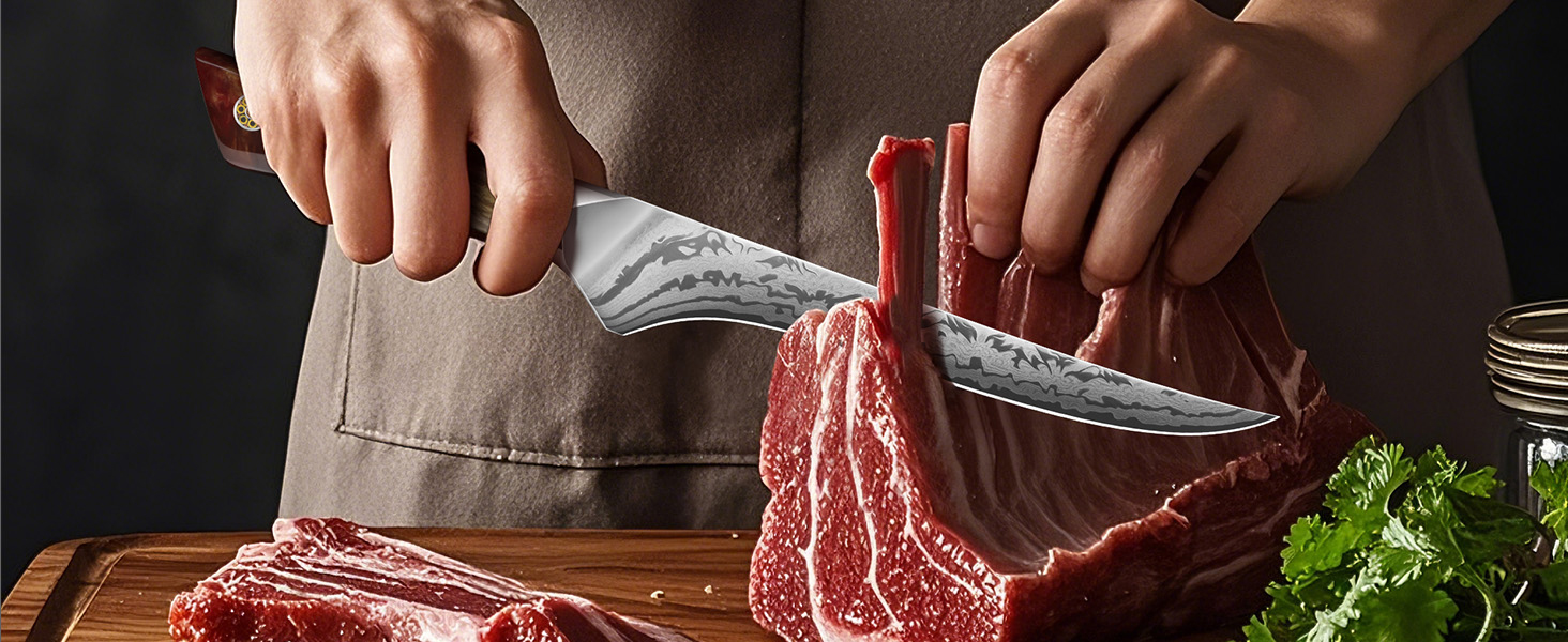 Набір кухонних ножів SHAN ZU Damast: професійний кухонний ніж шеф-кухаря 20 см, ніж для обробки овочів 18 см, з ручкою з акації, серія WHITE TIGER