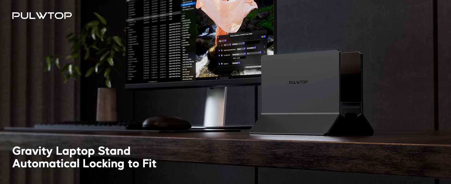 Підставка для ноутбука вертикальна, алюміній, регульована, сумісна з MacBook, iPad, Tablet, Mac mini (Чорний)