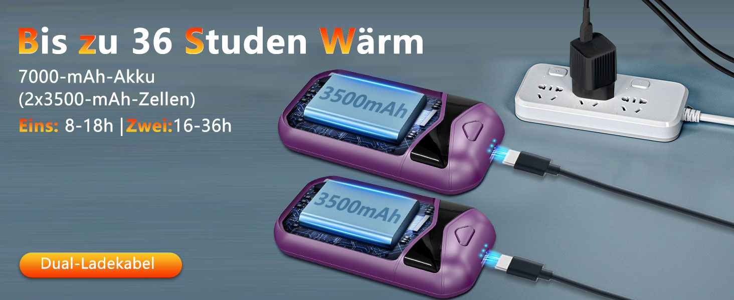 Електричні грілки для рук DDKJ 2 шт., 7000mAh, з магнітом, 3 режими нагріву до 55°C, для дітей, чоловіків, жінок, фіолетові