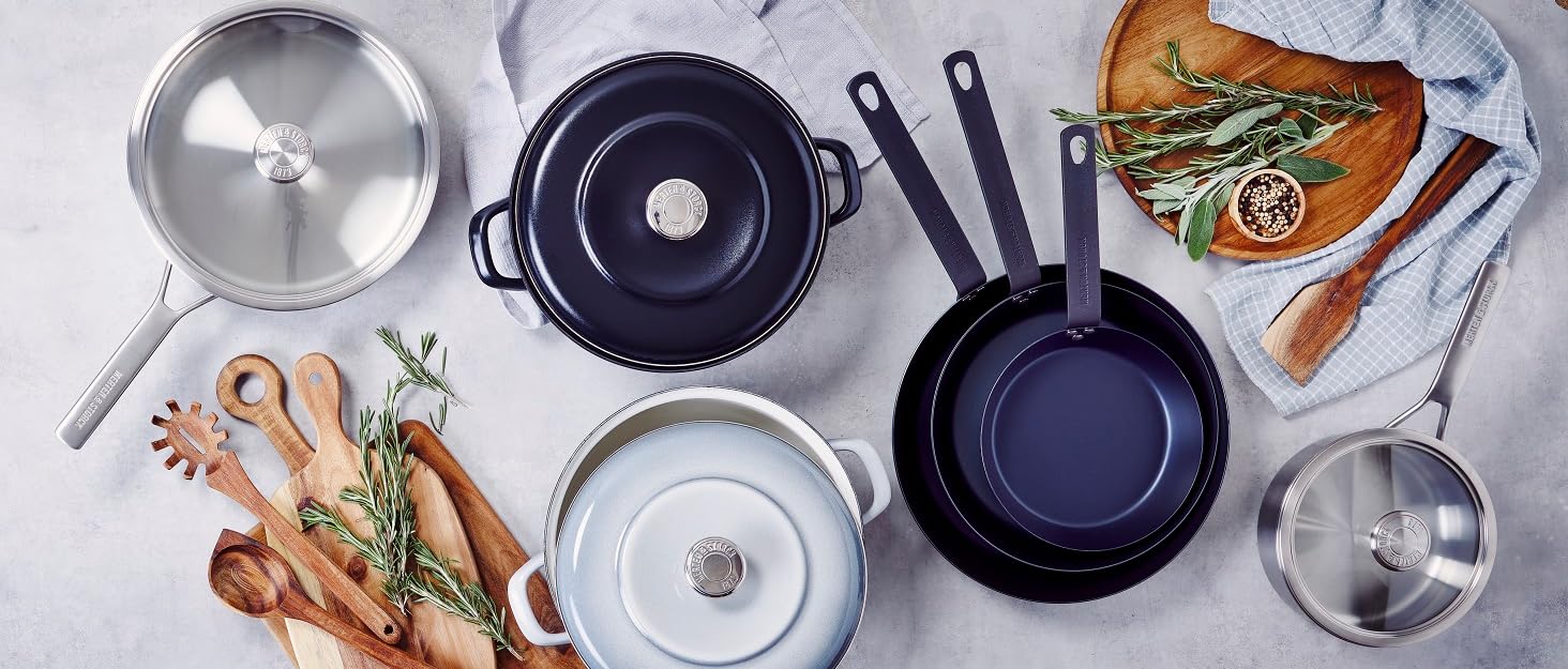 Набір кухонного посуду Merten & Storck Tri-Ply 8-piece, Тöpfe & Pfannen, нержавіюча сталь, з мірною шкалою, антикраплинний бортик, кришки зі скла, для індукційних плит, сумісний з духовкою та посудомийною машиною, сріблястий