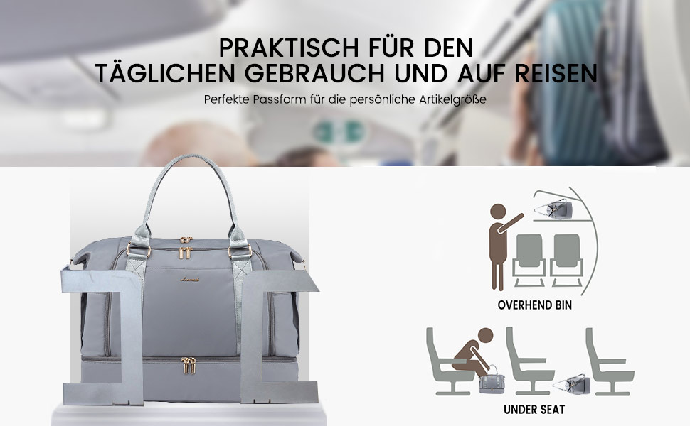 Спортивна сумка LOVEVOOK для подорожей, жіноча дорожня сумка Weekender з косметичкою, відділенням для взуття та мокрих речей, водонепроникна, 37L, сіра