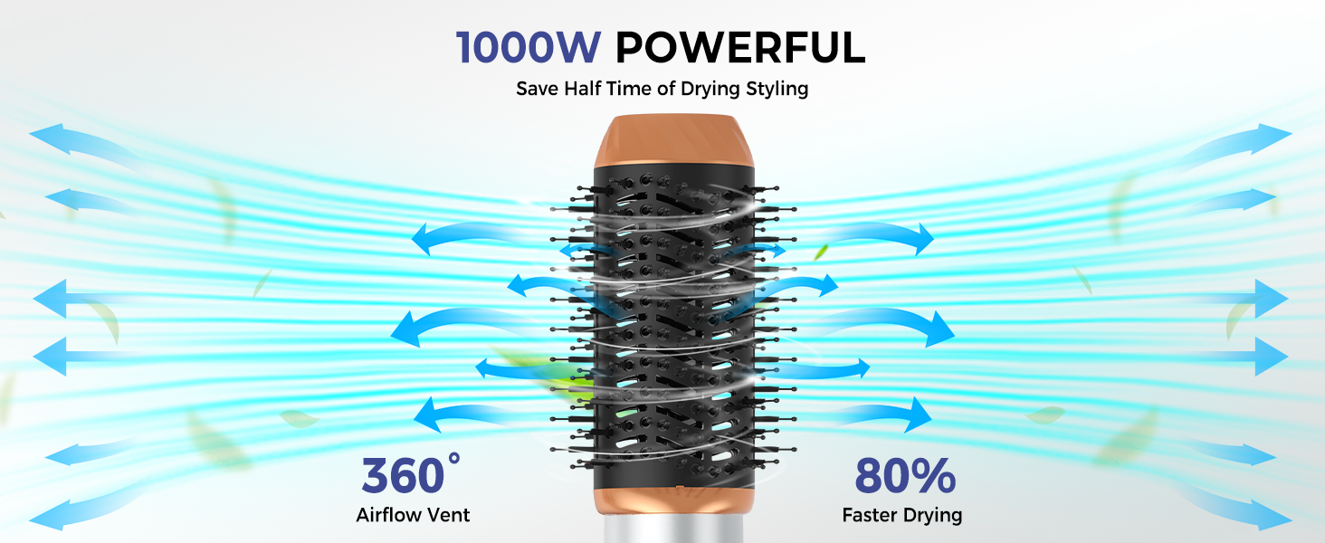 Набір повітряних стайлерів 6 в 1, стайлер для волосся з феном 1000 Вт, щітка з теплим повітрям, кругла щітка, щітка для фена, автоматична плойка волосся, щітка для випрямлення, стайлер для всіх типів волосся, сушка, випрямлення, завивка (бежевий)