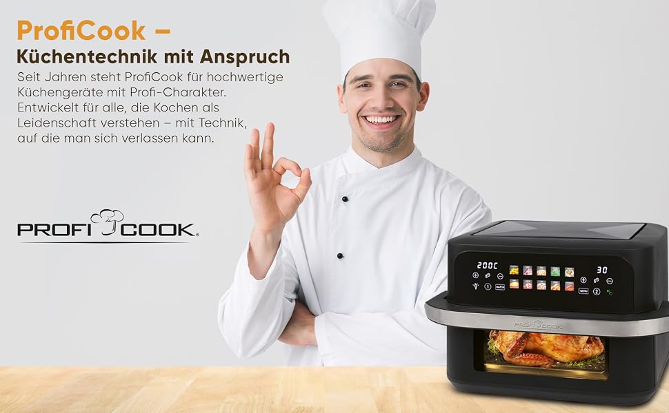 Аерофритюрниця ProfiCook PC FR 1313 H XXL з двома камерами, 10 л, 2400 Вт, сенсорний дисплей, 10 програм, чорна