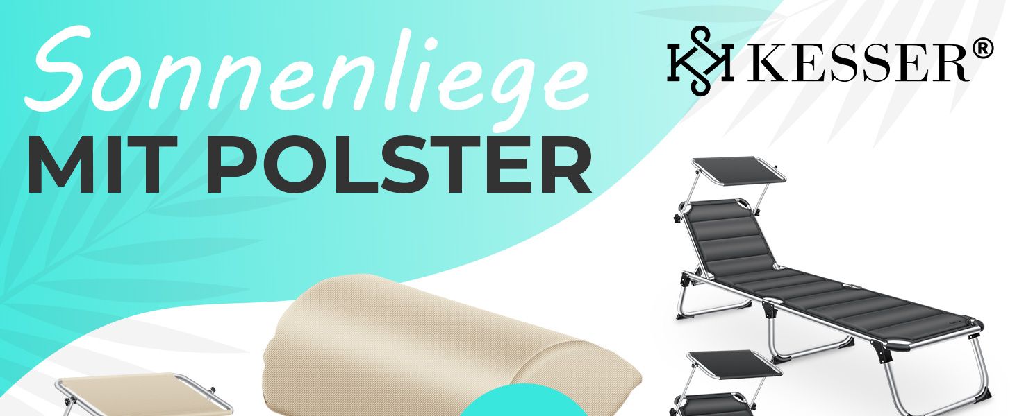Шезлонг KESSER® Sun з дахом для саду: регульована спинка, зручна лежача поверхня, алюмінієвий каркас, портативний, антрацит (з преміум-подушкою)