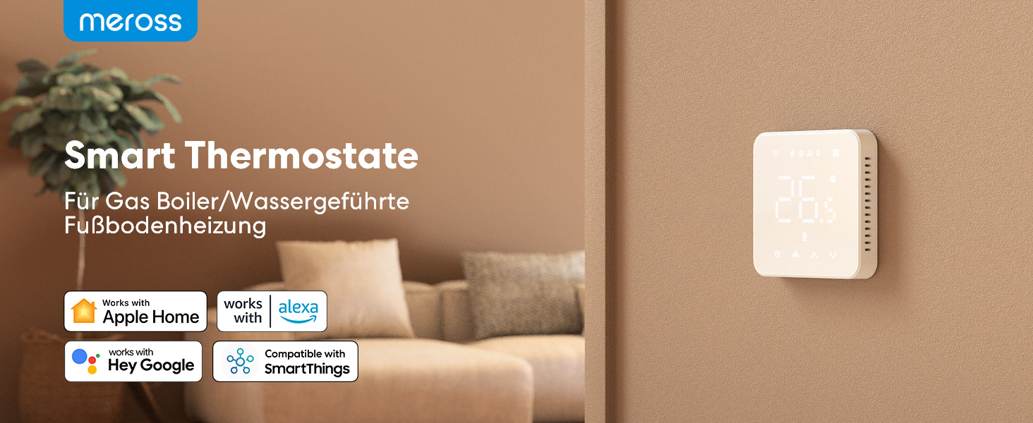 Meross Matter Термостат для радіатора Wi-Fi, сумісний з HomeKit, Alexa та Google Assistant (для опалення будинку/теплої підлоги)