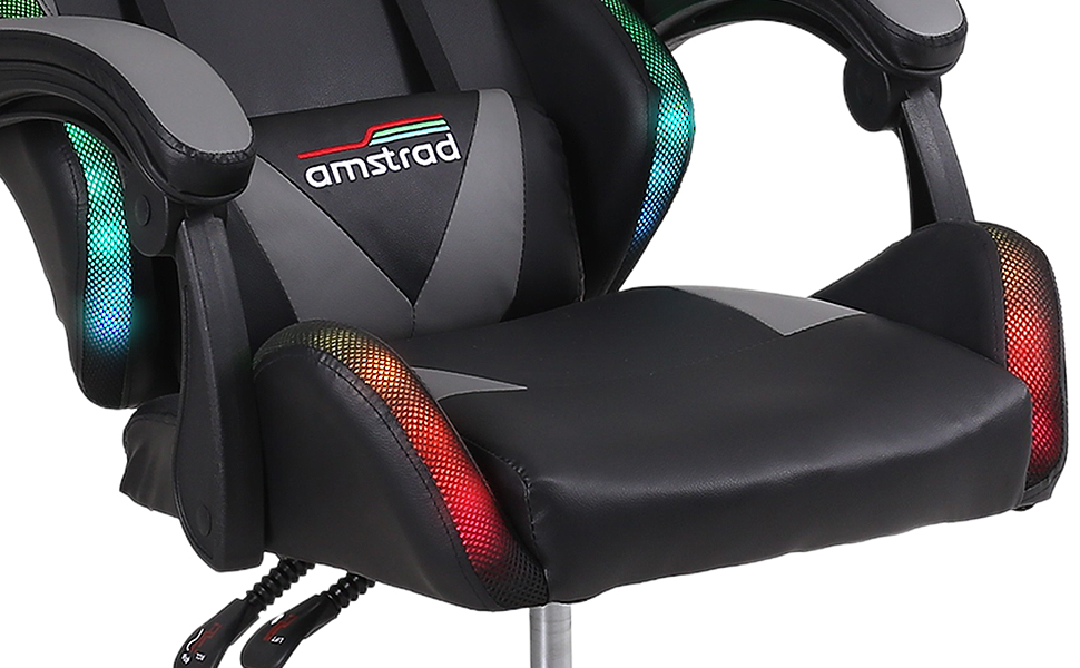 Ігрове крісло Amstrad AMS-900-LED-BK – чорний/сірий, з LED-підсвічуванням (366 ефектів), з пультом керування
