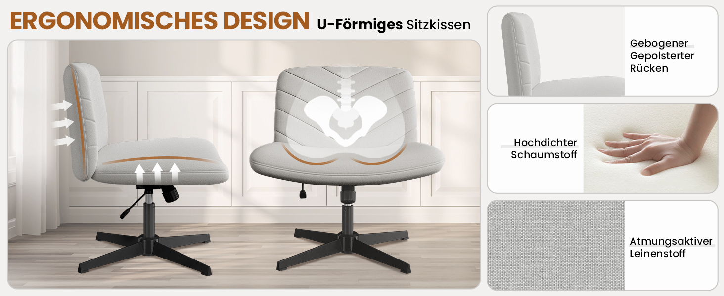 Офісне крісло Yaheetech з роликами, регульоване по висоті, з широким сидінням та середньою спинкою, для офісу та спальні (Світло-сірий)