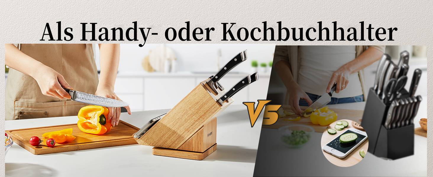 Набір кухонних ножів Messerblock 6 шт. з поворотним блоком 360°, сталь 5Cr15, з точилкою та підставкою для телефону