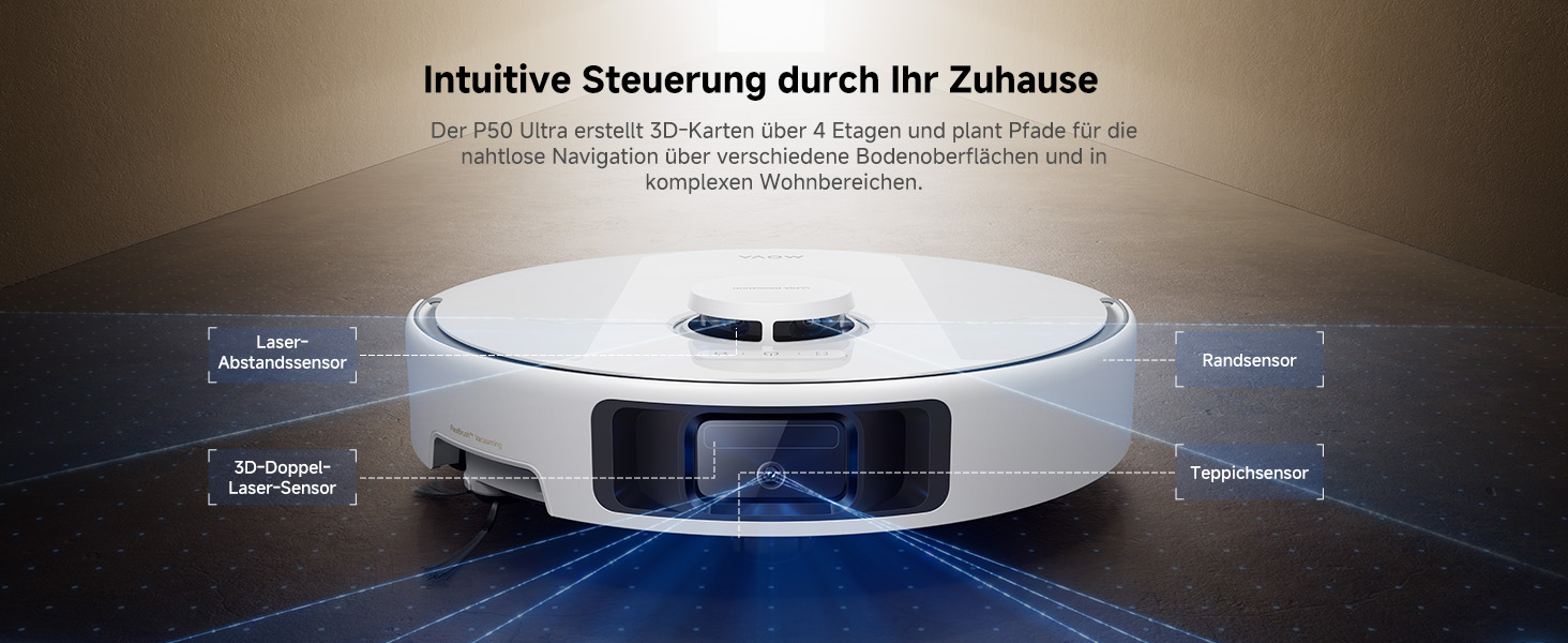 Робот-пилосос Mova P50 Ultra з мокрою прибиранням, 19000 Па, гаряча вода, самоочищення, LDS-навігація, RGB AI, LED-датчики, автоматичне спорожнення та поповнення