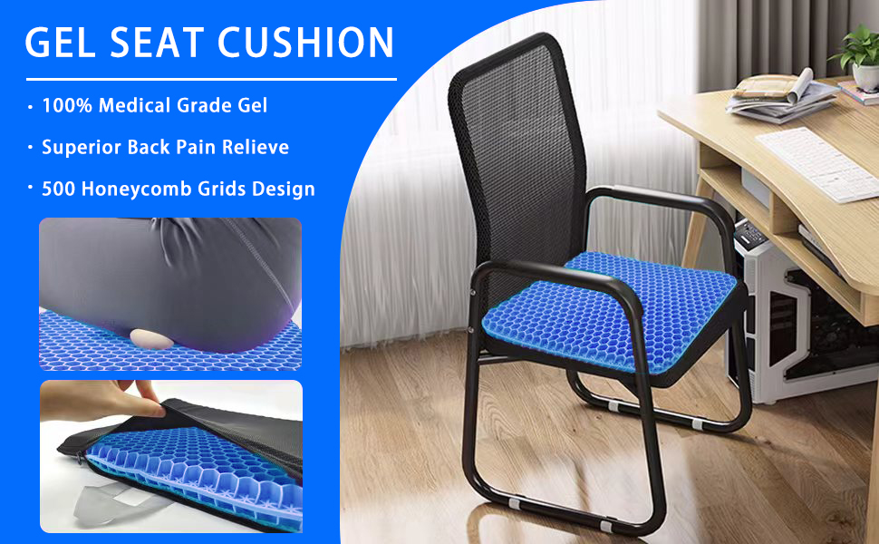 Ортопедична гелева подушка на сидіння для офісного стільця, авто та візка — м'яка подушка з протиковзаючим знімним чохлом (Синій, 43x39x4 см)