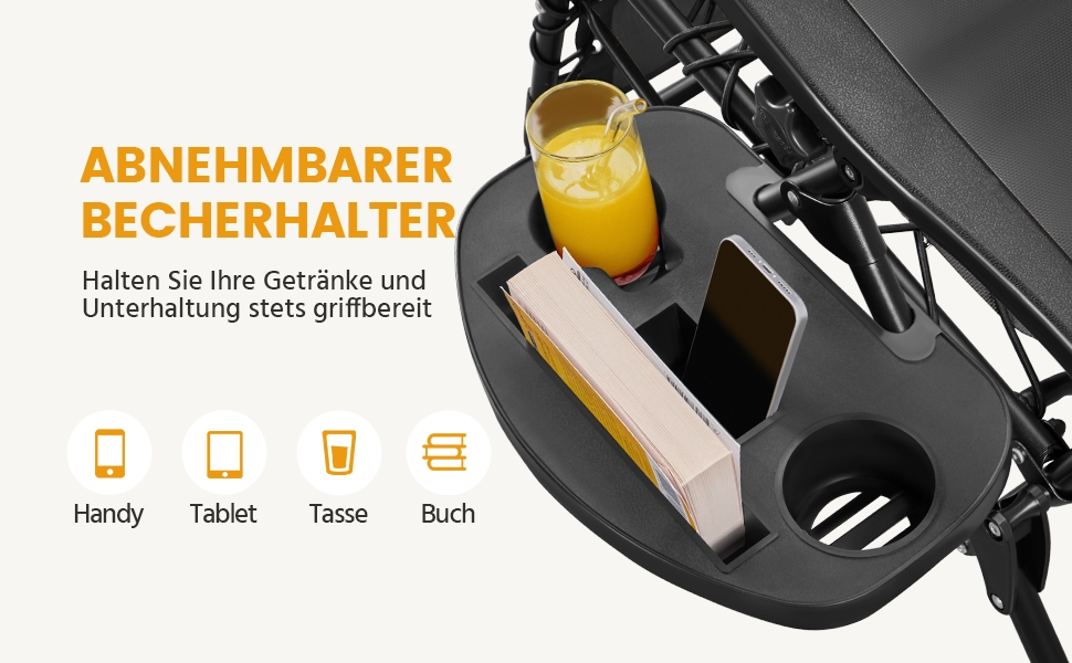 Розкішна садова лежанка Yaheetech з підголовником та тримачем для напоїв - розкладний лежак для відпочинку на вулиці