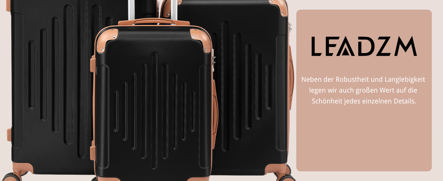 Набір валіз LEADZM 3 шт. з захистом кутів, жорсткий набір валіз-ролерів з ABS, телескопічна ручка, ручна поклажа (чорно-коричневий)