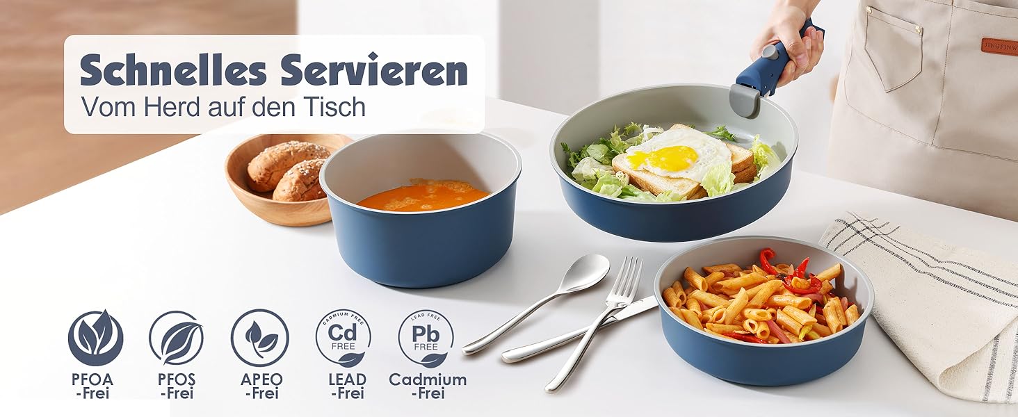 Набір посуду SENSARTE з керамічним покриттям, 17 предметів. Антипригарне покриття, підходить для всіх плит, безпечний (без PFAS, PTFE, PFOA, PFOS).