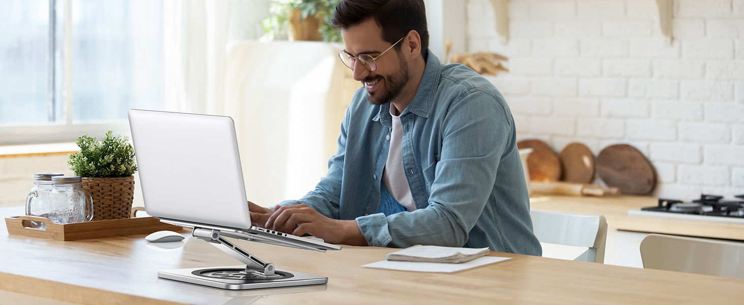 Підставка для ноутбука з поворотним столом 360°, регульована, ергономічна, з вентиляцією, складний тримач для кулінарної книги, сумісна з MacBook Air/Pro (10-16')