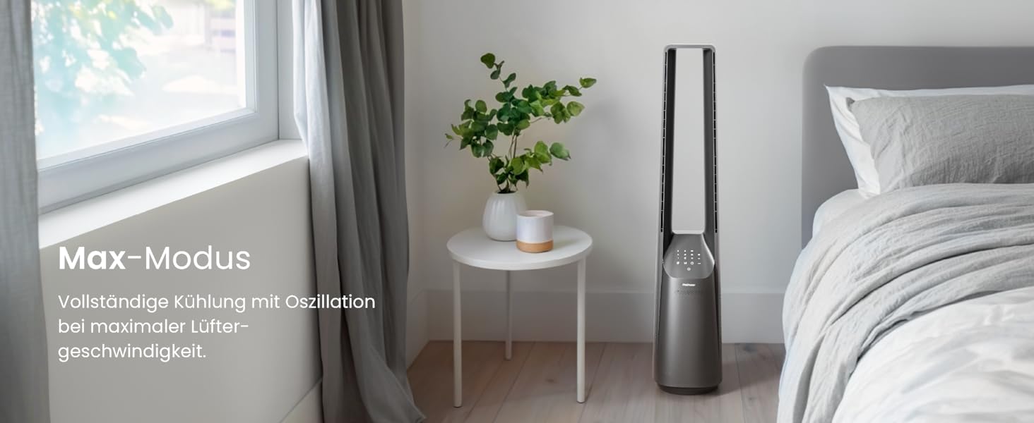 Pro Breeze Tower Fan 101 см без лопатей - вентилятор з LED дисплеєм, 6 швидкостей, 5 режимів, автоколивання 60°, таймер 7 годин (пульт, срібний)