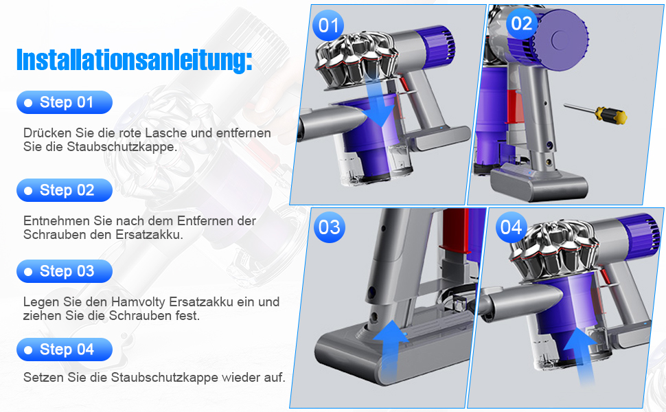 Акумулятор Dyson V7 SV11: Замінний акумулятор для пилососів Dyson Animal, Motorhead, Trigger, Fluffy (229687) з LED дисплеєм + 2 фільтри, викрутка, гвинти, блокування кнопки (Сірий)