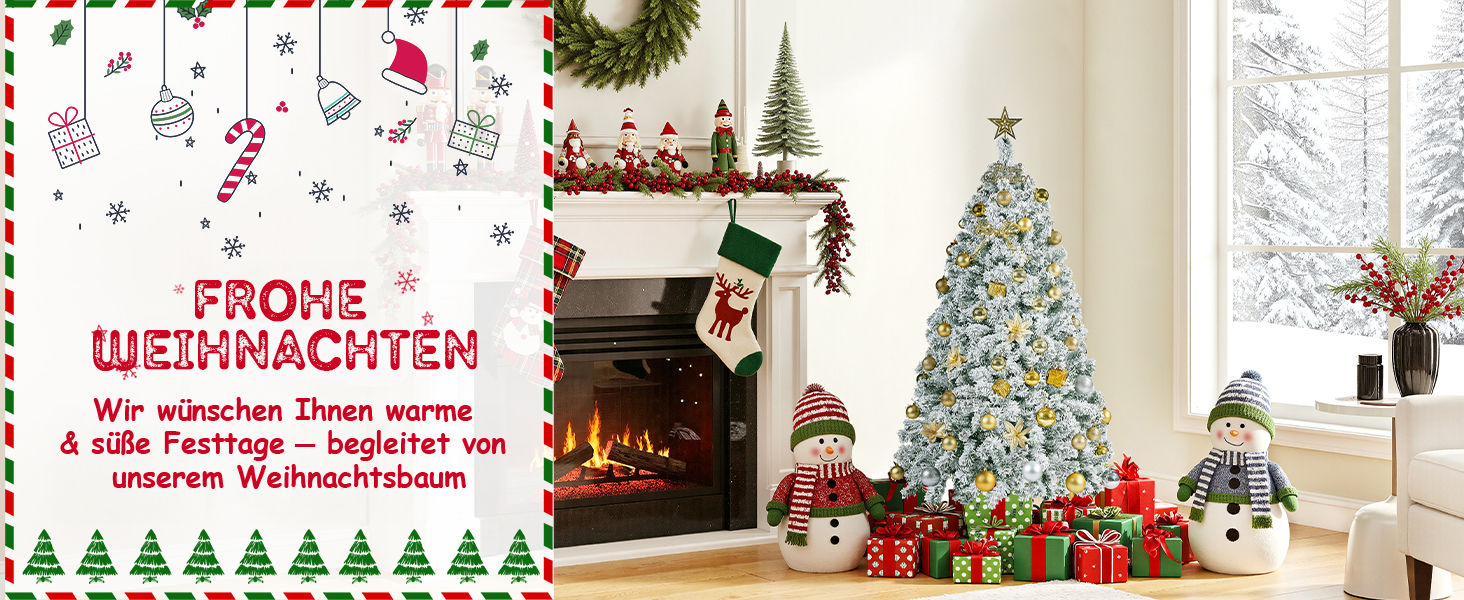 Штучна ялинка Yaheetech зі снігом 183 см (діаметр 120 см), 820 гілок, з металевим підставкою, швидкий монтаж, розкладний механізм для ялинки на Різдво