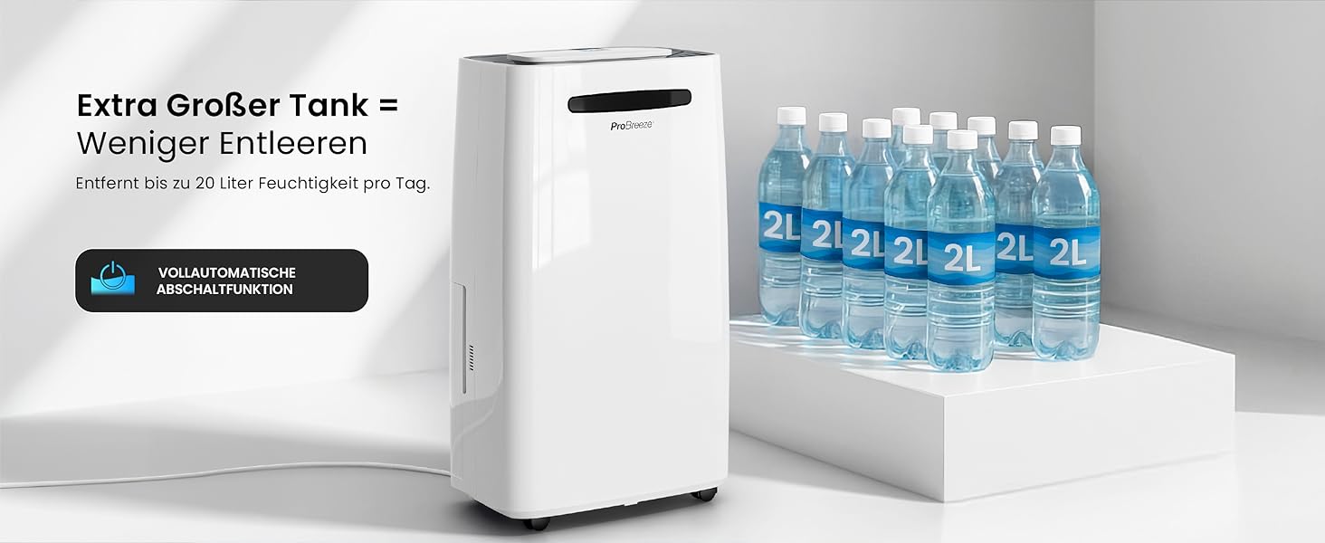 Про Breeze - вологопоглинач повітря 25 л/добу, для приміщень до 30 м², 4 режими роботи, цифровий дисплей, шланг для зливу, функція сушіння білизни, таймер, захист від вологи та плісняви, керування через додаток