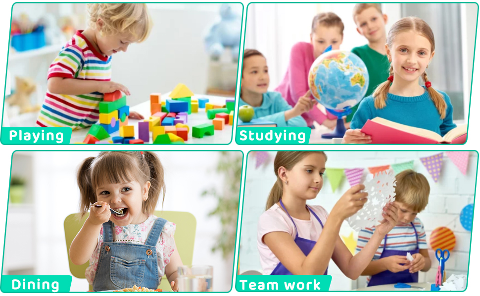 Дитячий стіл з 6 стільцями - комплект меблів для дитячого садка та кімнати, регульована висота, пластик, для хлопчиків та дівчаток (м'ятний)