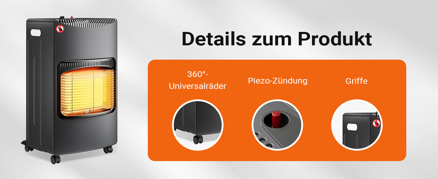 Мобільний газовий обігрівач Wiltec 4,2 кВт з захистом від перекидання, ODS та роликами, сумісний з 13 кг балоном