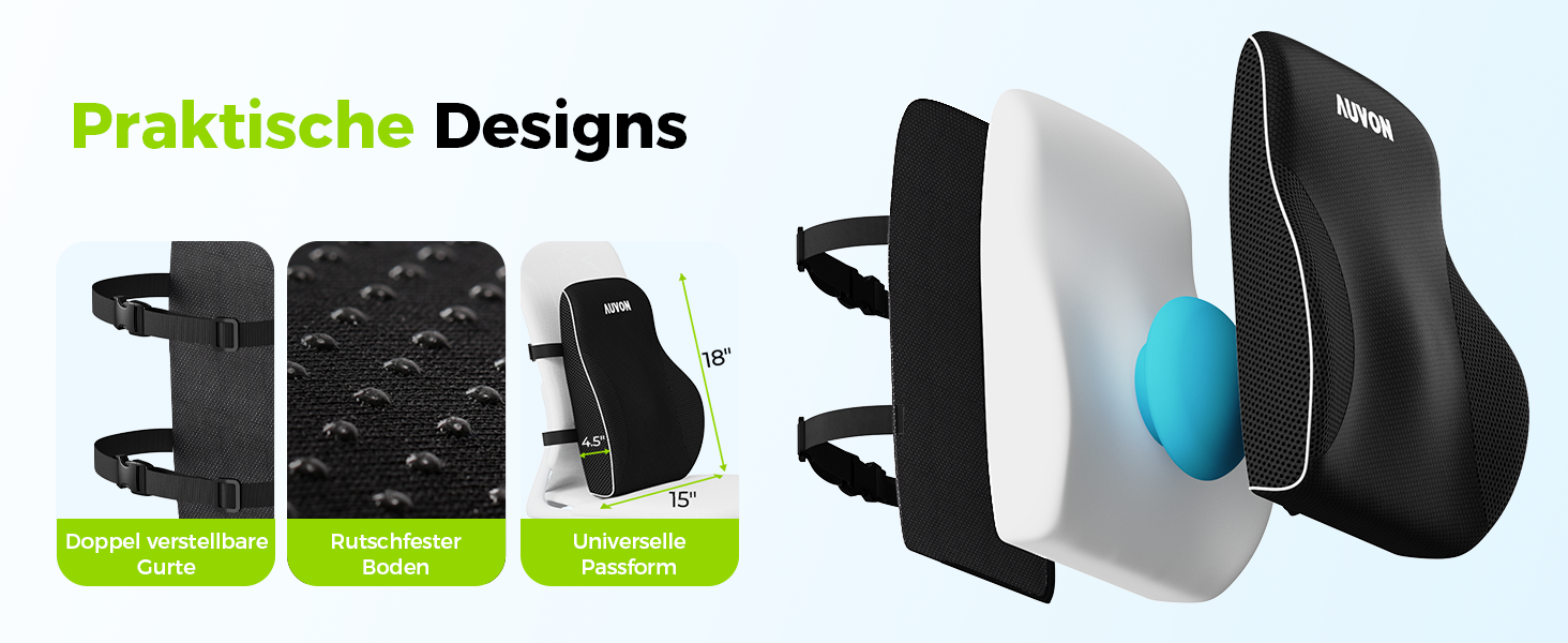 Подушка для попереку AUVON для автомобіля та офісного крісла, підтримка поперекового відділу, покращення постави, піна з пам'яті
