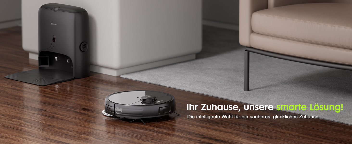 Робот-пилосос з функцією миття, автоматичне спорожнення (75 днів), потужність 8500Pa, зрізач для шерсті тварин, лазерна іграшка для котів, лазерна навігація, знімне м'яке прибирання, робот-пилосос для твердих поверхонь, килимів та шерсті тварин, чорний